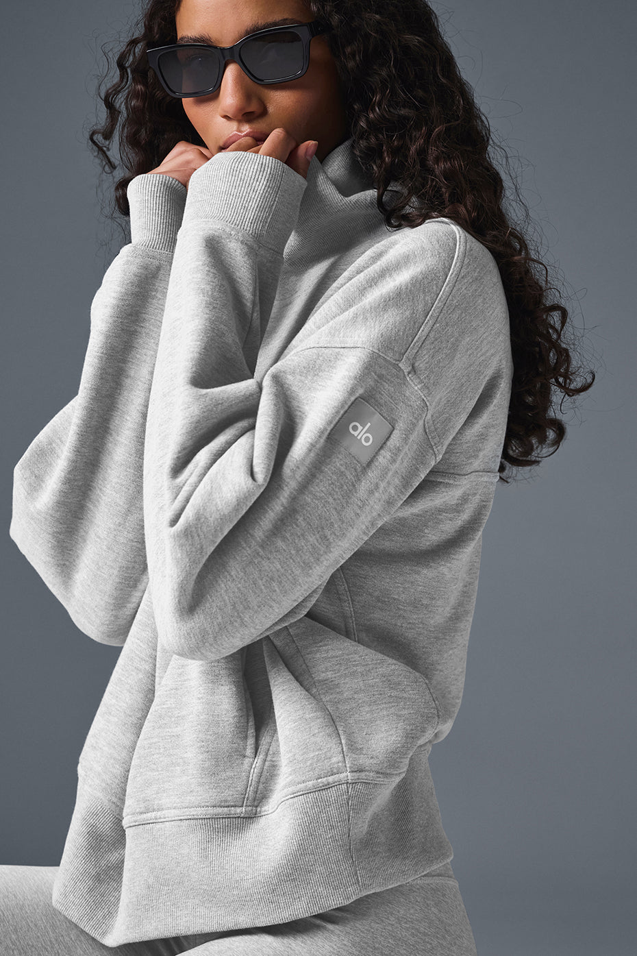 Hazy Mock Neck Crew Sweatshirt — Athletic Heather Grey
