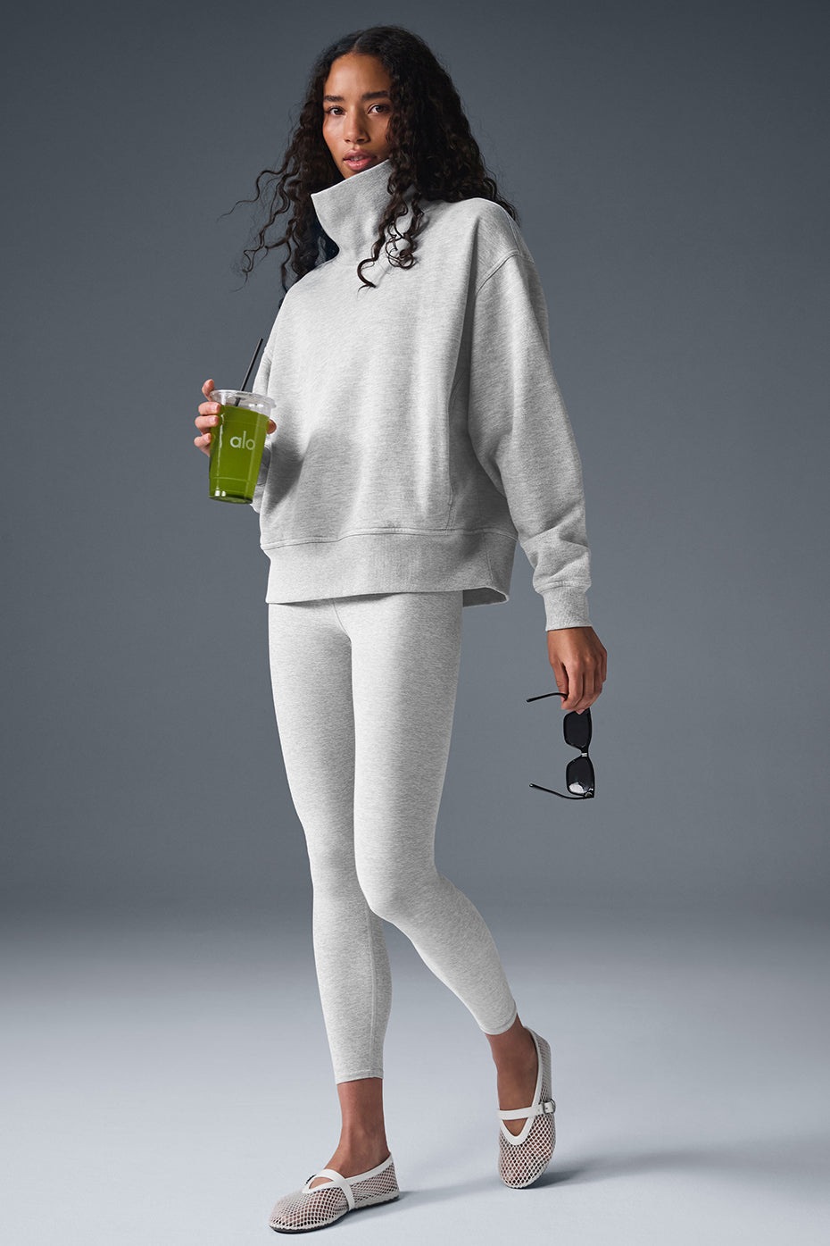 Hazy Mock Neck Crew Sweatshirt — Athletic Heather Grey