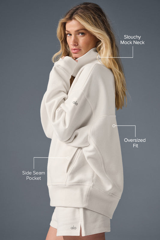 Hazy Mock Neck Crew Sweatshirt — Ivory
