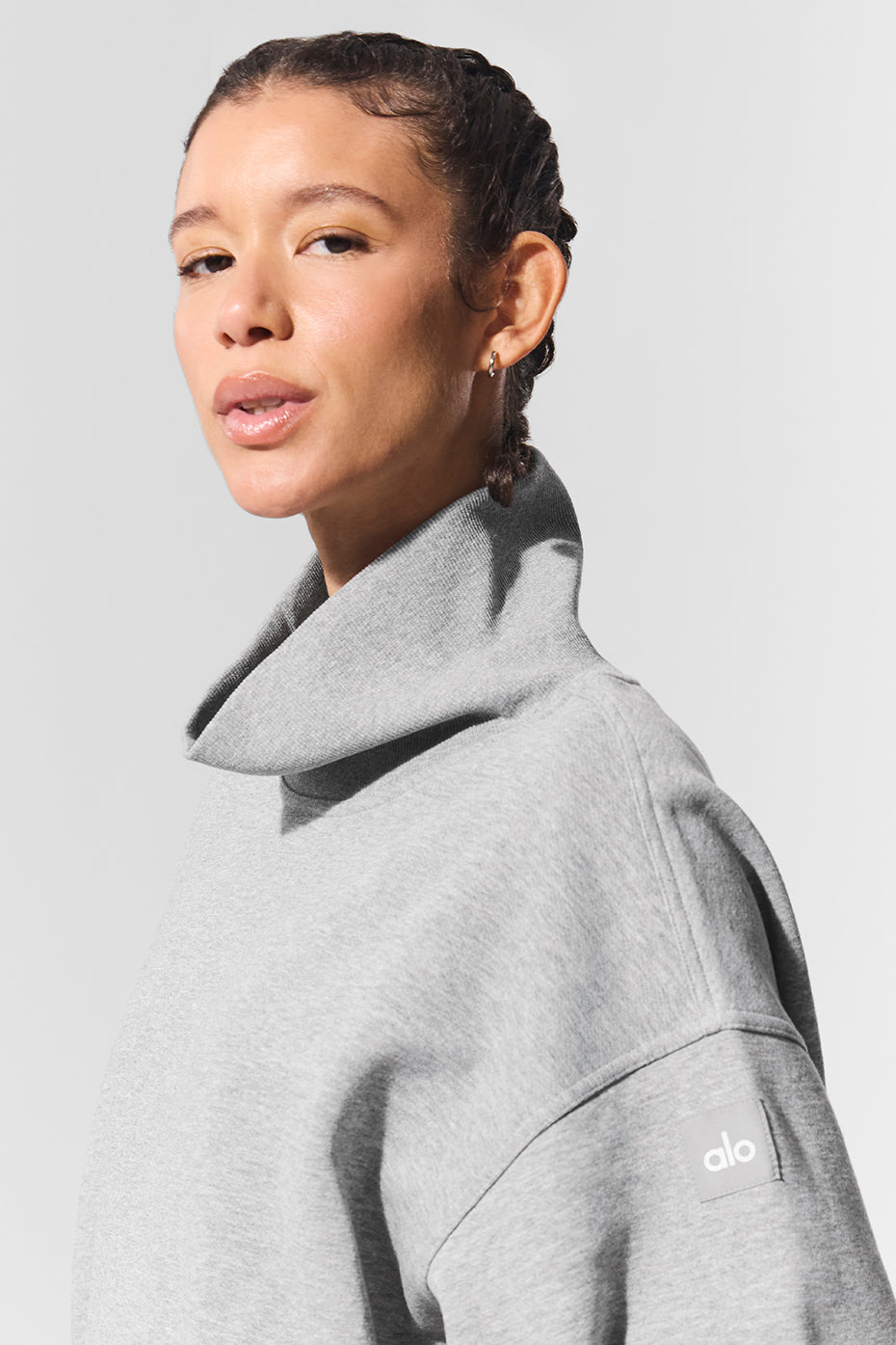 Hazy Mock Neck Crew Sweatshirt — Dark Athletic Heather Grey