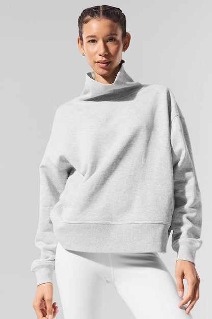 Hazy Mock Neck Crew Sweatshirt — Light Athletic Heather Grey