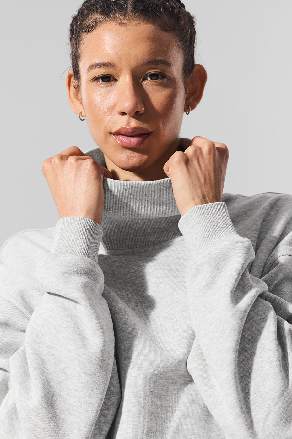 Hazy Mock Neck Crew Sweatshirt — Light Athletic Heather Grey