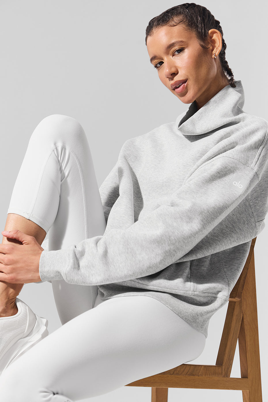 Hazy Mock Neck Crew Sweatshirt — Light Athletic Heather Grey