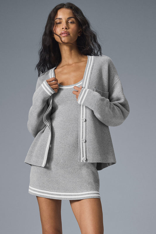 Tennis Club Sweater Knit Cardigan — Athletic Heather Grey/White