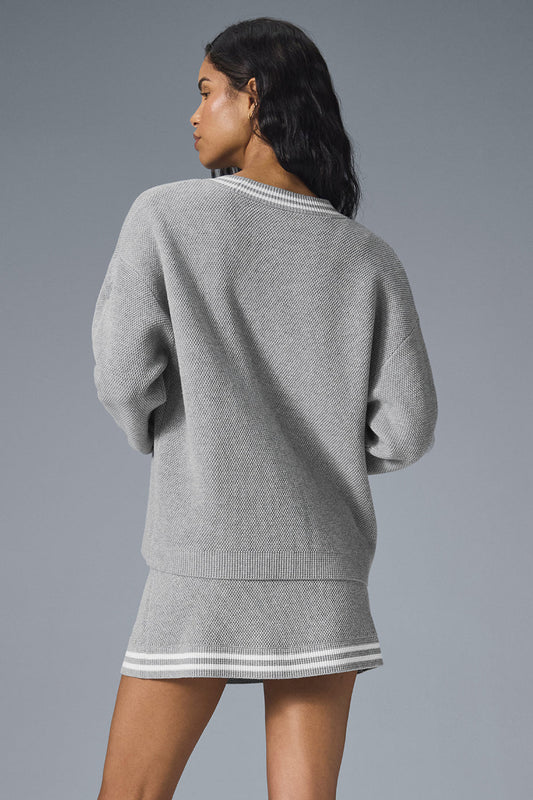 Tennis Club Sweater Knit Cardigan — Athletic Heather Grey/White