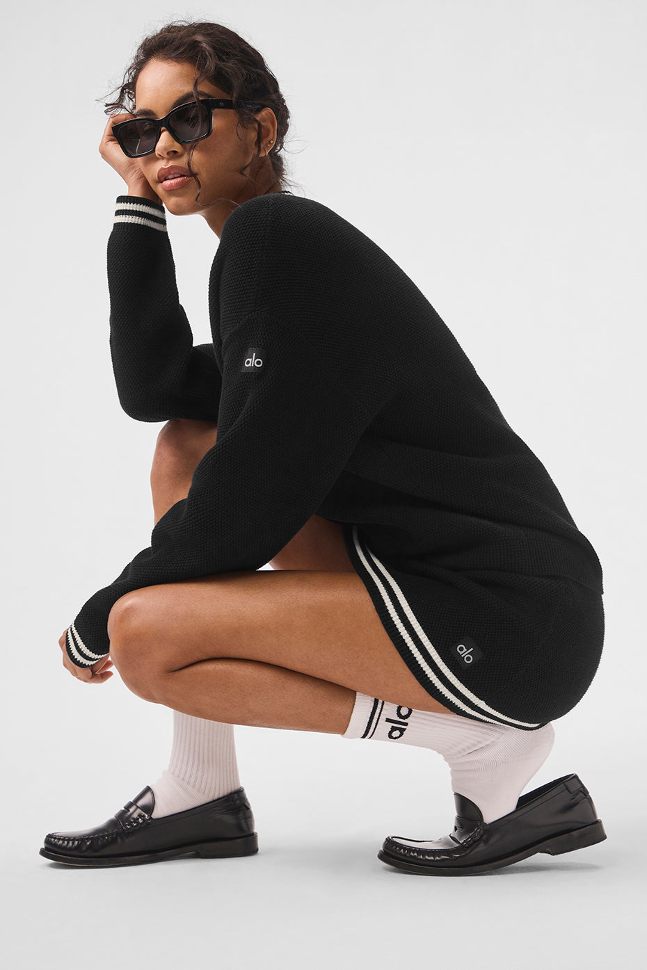 Tennis Club Sweater Knit Cardigan — Black/Ivory