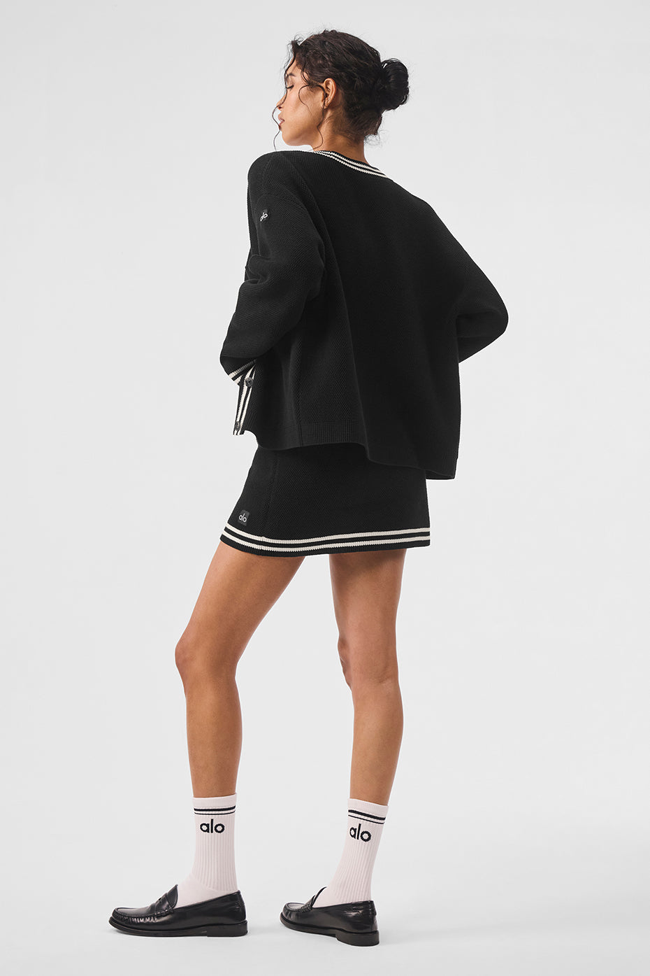 Tennis Club Sweater Knit Cardigan — Black/Ivory