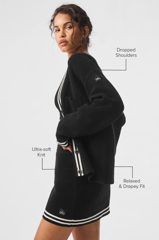 Tennis Club Sweater Knit Cardigan — Black/Ivory