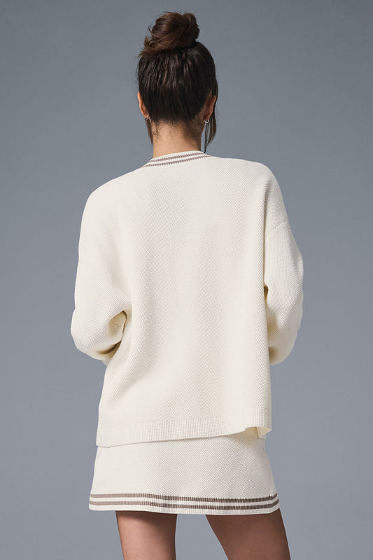 Tennis Club Sweater Knit Cardigan — Ivory/Gravel