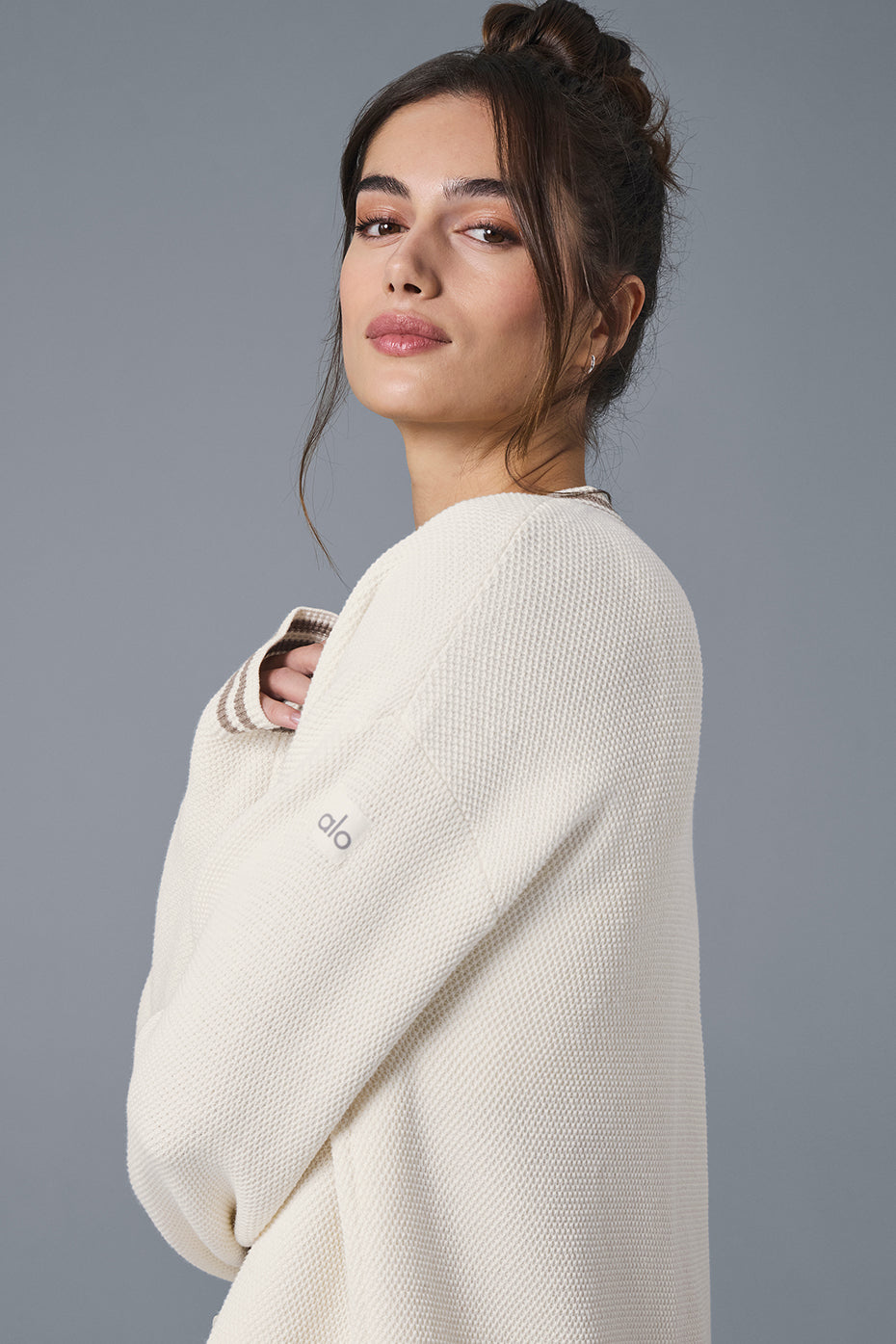 Tennis Club Sweater Knit Cardigan — Ivory/Gravel