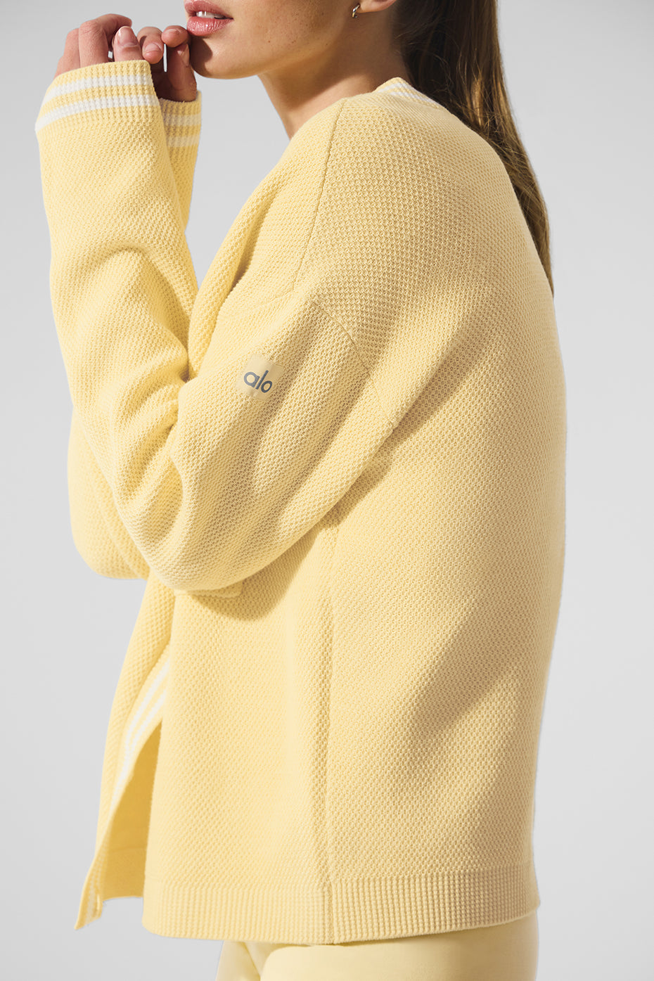 Tennis Club Sweater Knit Cardigan — Warm Butter/White