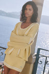 Tennis Club Sweater Knit Cardigan — Warm Butter/White