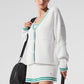 Tennis Club Sweater Knit Cardigan — White/Spruce Green