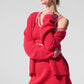 Tennis Club Sweater Knit Cardigan — Candy Red/White
