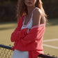 Tennis Club Sweater Knit Cardigan — Candy Red/White