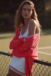Tennis Club Sweater Knit Cardigan — Candy Red/White