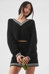 Tennis Club Sweater Knit V — Neck Crew Sweatshirt — Black/Ivory