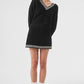Tennis Club Sweater Knit V — Neck Crew Sweatshirt — Black/Ivory