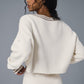Tennis Club Sweater Knit V — Neck Crew Sweatshirt — Ivory/Gravel