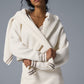 Tennis Club Sweater Knit V — Neck Crew Sweatshirt — Ivory/Gravel