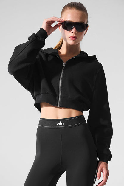 Sweet Escape Zip Up Hooded Sweatshirt — Black