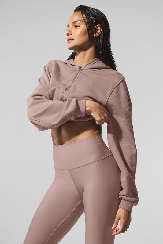 Sweet Escape Zip Up Hooded Sweatshirt — Taupe