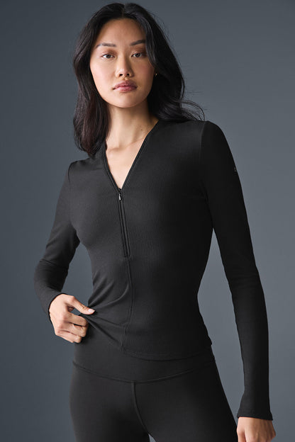 Ribbed Mesmerize Long‑Sleeve — Black