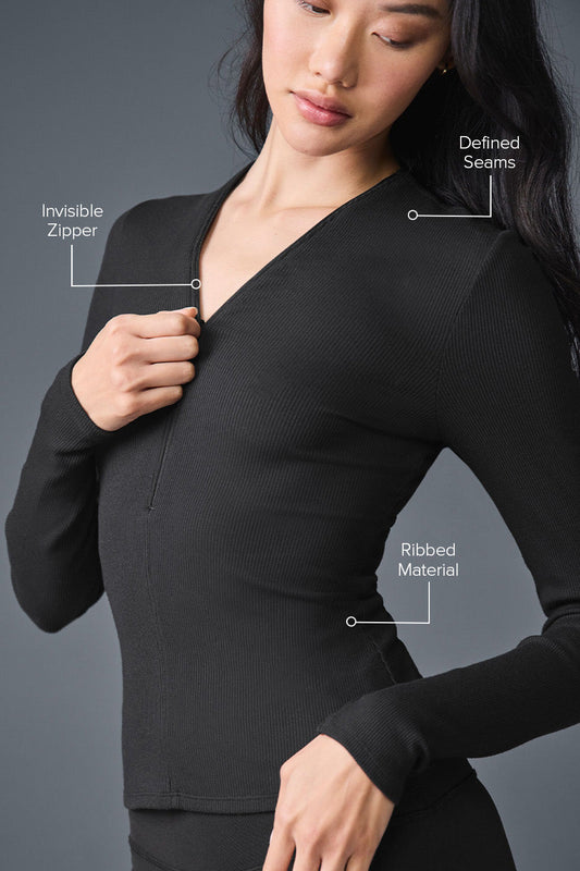 Ribbed Mesmerize Long‑Sleeve — Black