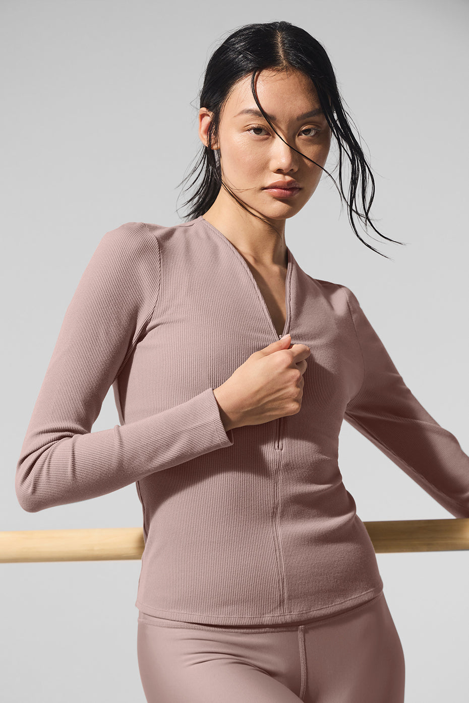 Ribbed Mesmerize Long‑Sleeve — Taupe