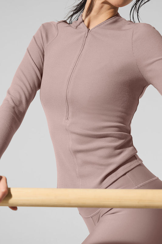 Ribbed Mesmerize Long‑Sleeve — Taupe
