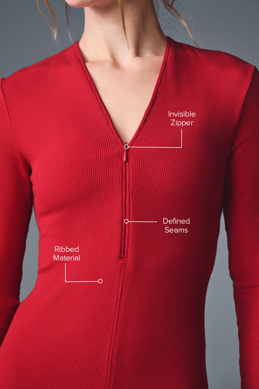 Ribbed Mesmerize Long‑Sleeve — Bold Red