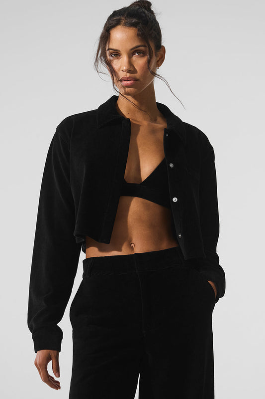 Micro Corduroy Cropped Dreamer Button Down — Black