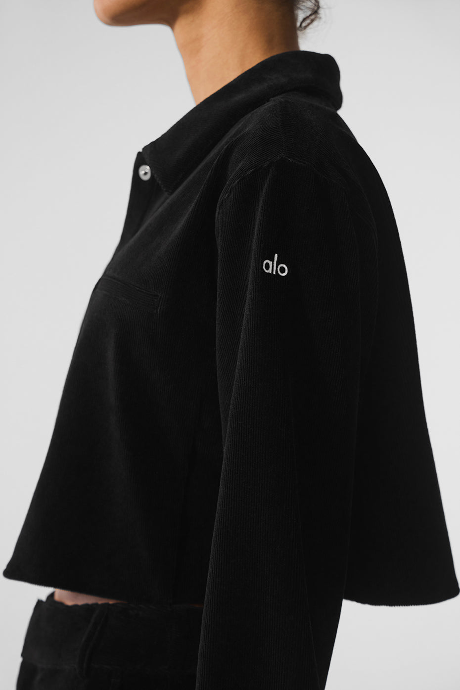 Micro Corduroy Cropped Dreamer Button Down — Black