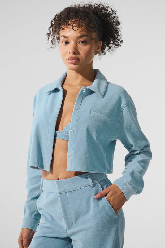 Micro Corduroy Cropped Dreamer Button Down — Celestial Blue
