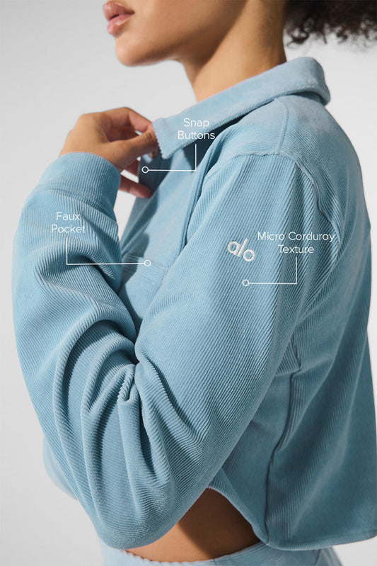 Micro Corduroy Cropped Dreamer Button Down — Celestial Blue