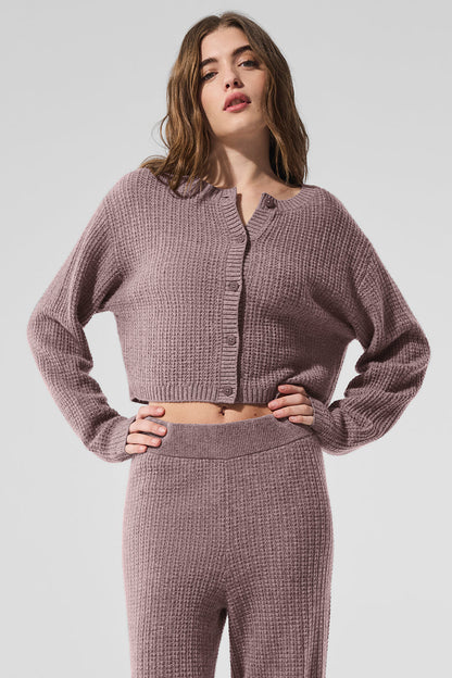 Cashmere Plush Waffle Cardigan — Mushroom Heather