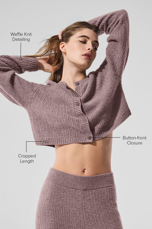 Cashmere Plush Waffle Cardigan — Mushroom Heather