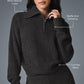 Cashmere Plush Waffle 1/4 Zip Crew Sweatshirt — Dark Heather Grey