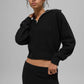 Cashmere Plush Waffle 1/4 Zip Crew Sweatshirt — Black