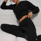Cashmere Plush Waffle 1/4 Zip Crew Sweatshirt — Black
