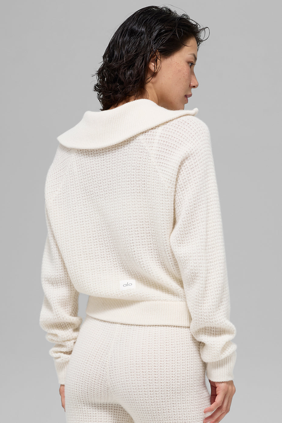 Cashmere Plush Waffle 1/4 Zip Crew Sweatshirt — Ivory