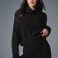 Cashmere Plush Waffle Turtleneck Crew Sweatshirt — Black