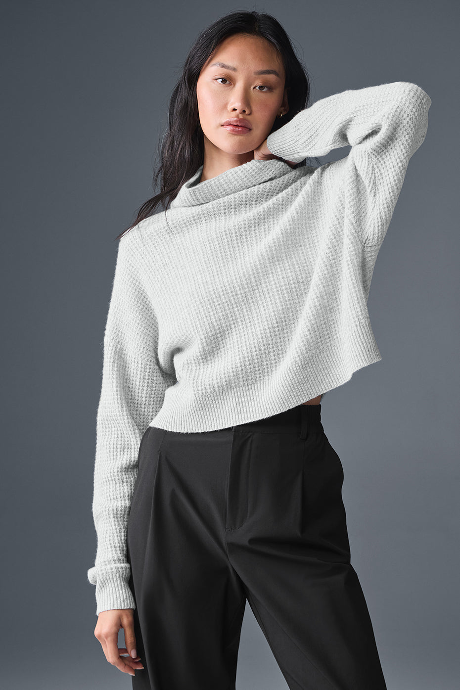Cashmere Plush Waffle Turtleneck Crew Sweatshirt — Athletic Heather Grey