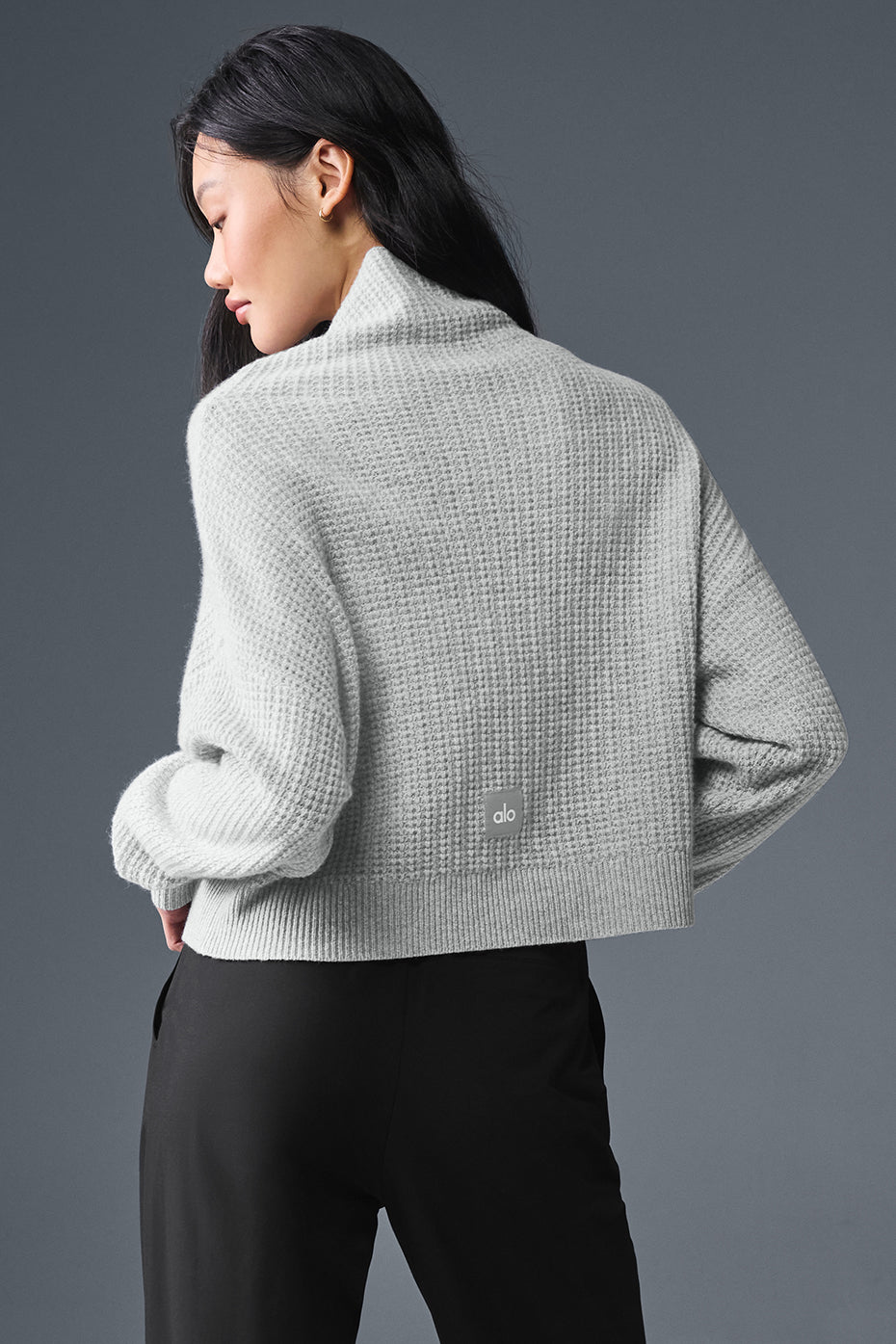 Cashmere Plush Waffle Turtleneck Crew Sweatshirt — Athletic Heather Grey