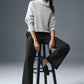 Cashmere Plush Waffle Turtleneck Crew Sweatshirt — Athletic Heather Grey