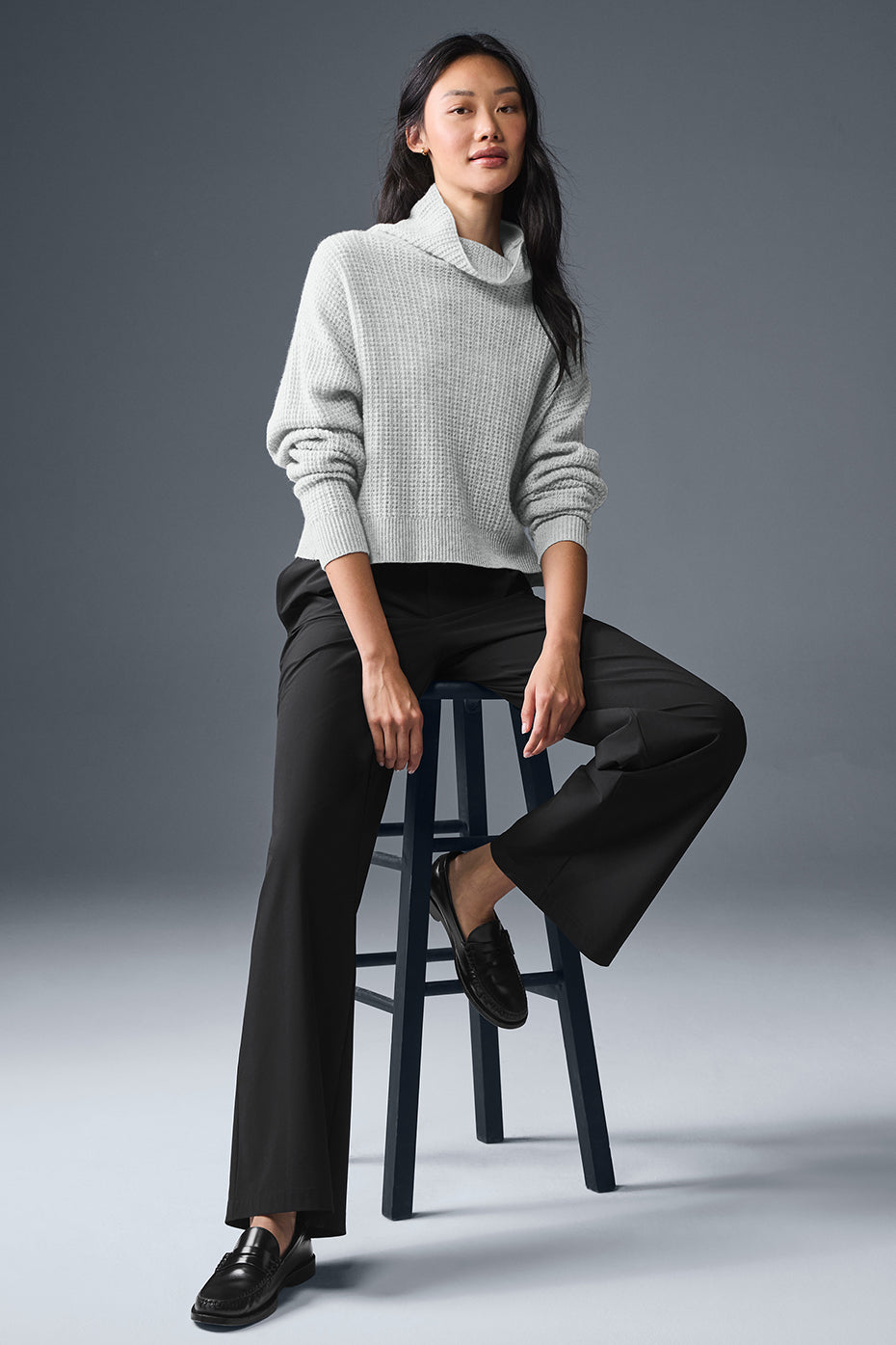 Cashmere Plush Waffle Turtleneck Crew Sweatshirt — Athletic Heather Grey