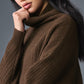 Cashmere Plush Waffle Turtleneck Crew Sweatshirt — Espresso