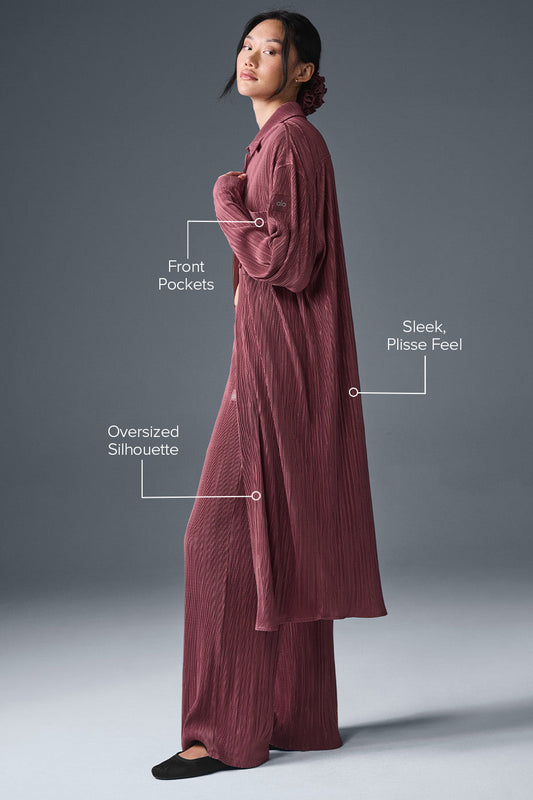 Micro Plisse Shirt Dress — Burgundy Truffle