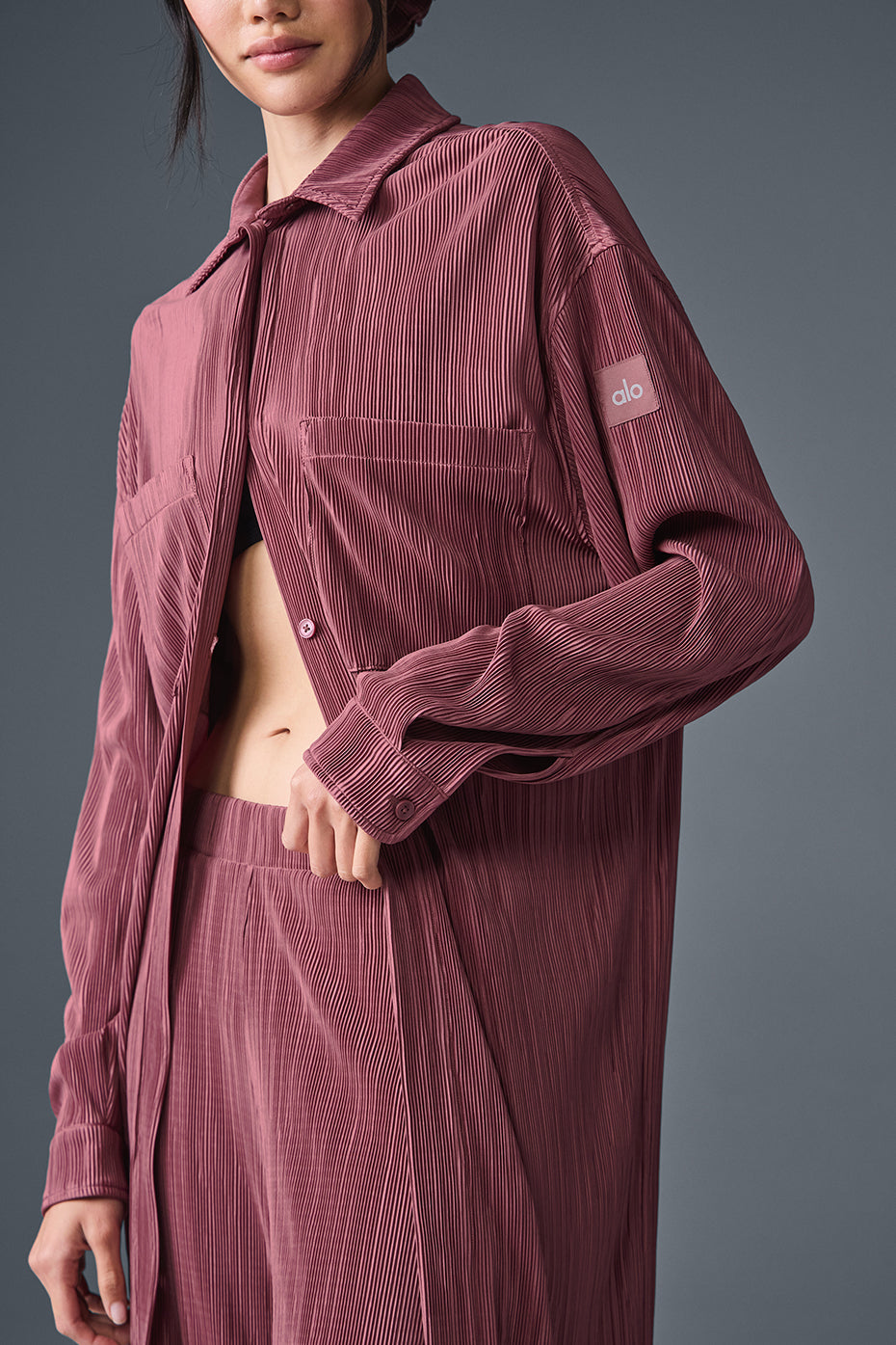 Micro Plisse Shirt Dress — Burgundy Truffle