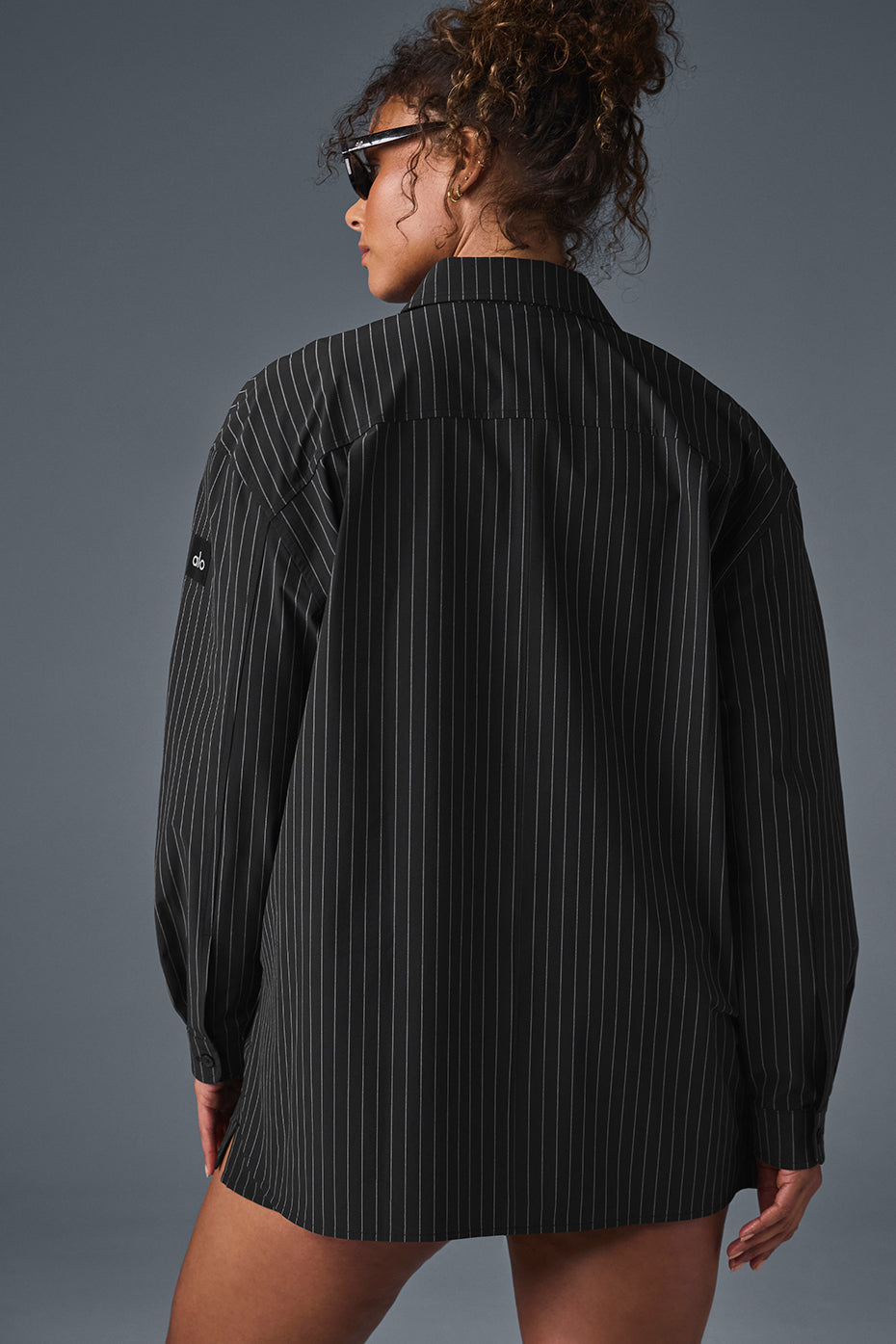 Pinstripe Daylight Button Down Long‑Sleeve — Black/Titanium